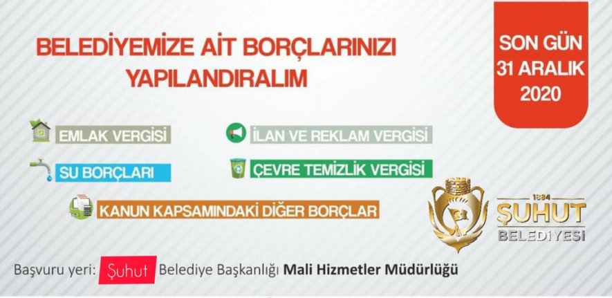 Belediyemize Ait Borçlarınızı Yapılandırmak İçin Son Tarih 31 Aralık 2020