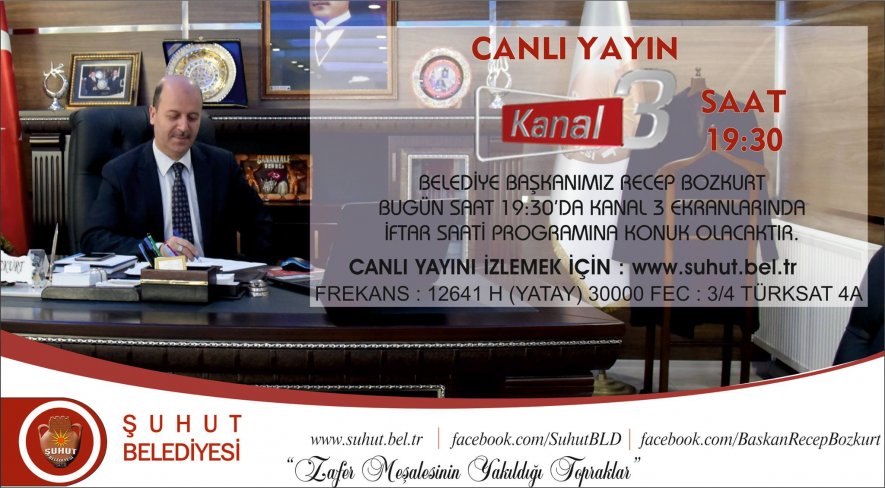 Başkan Bozkurt, Kanal 3 Canlı Yayın Konuğu Olacak