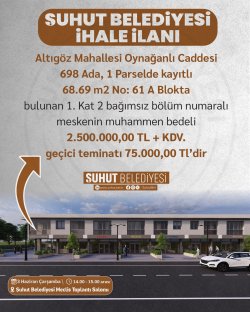 BELEDİYEMİZE AİT 3 TAŞINMAZ İHALE YOLUYLA SATIŞA SUNULUYOR